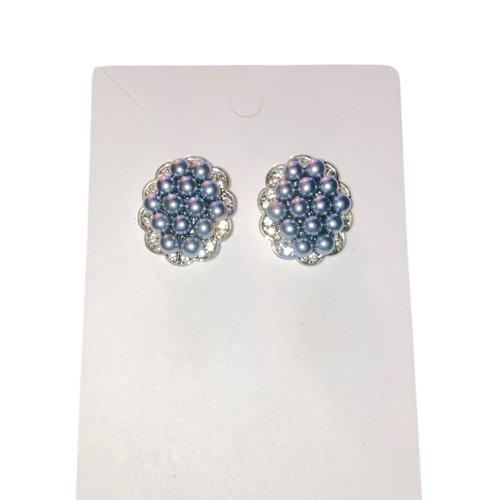 Grey-Blue Beaded Stud Earrings